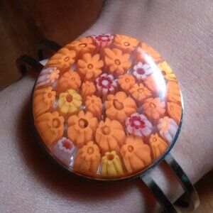 Orange Murano Glass Stainless Steel Bangle Bracelet (7.5 Inch)